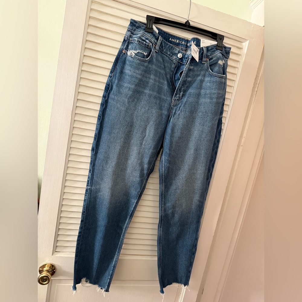 American Eagle Outfitters Strigid Mom Jean in Deep Sea Blue